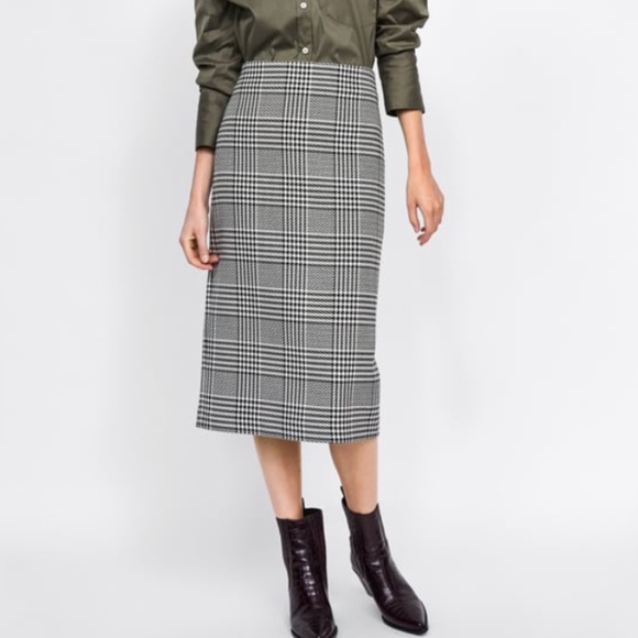 NWT Zara White Black Midi Skirt - Picture 1 of 2